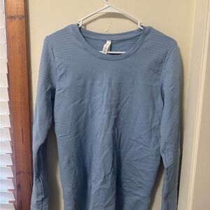 Athleta Light Blue Ribbed Long Sleeve Crewneck Top